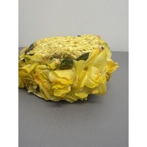 1950s floral Vintage Pill box hat yellow flowers/ roses rose buds #24